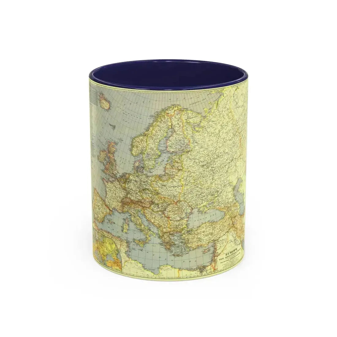 Europe and the Mediterranean (1938) (Map) Accent Coffee Mug 11oz Navy - Go Mug Yourself