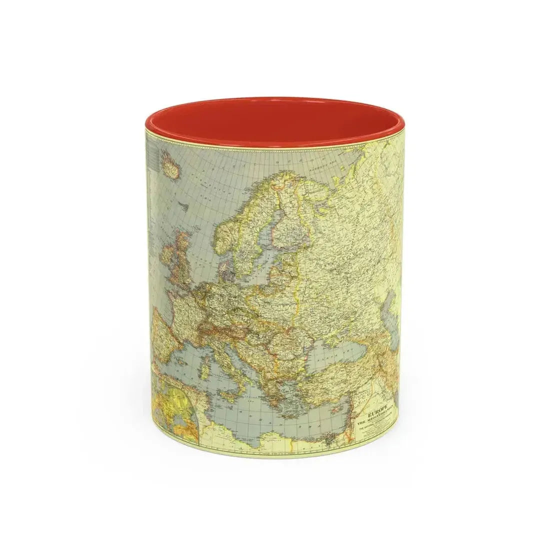 Europe and the Mediterranean (1938) (Map) Accent Coffee Mug 11oz Red - Go Mug Yourself