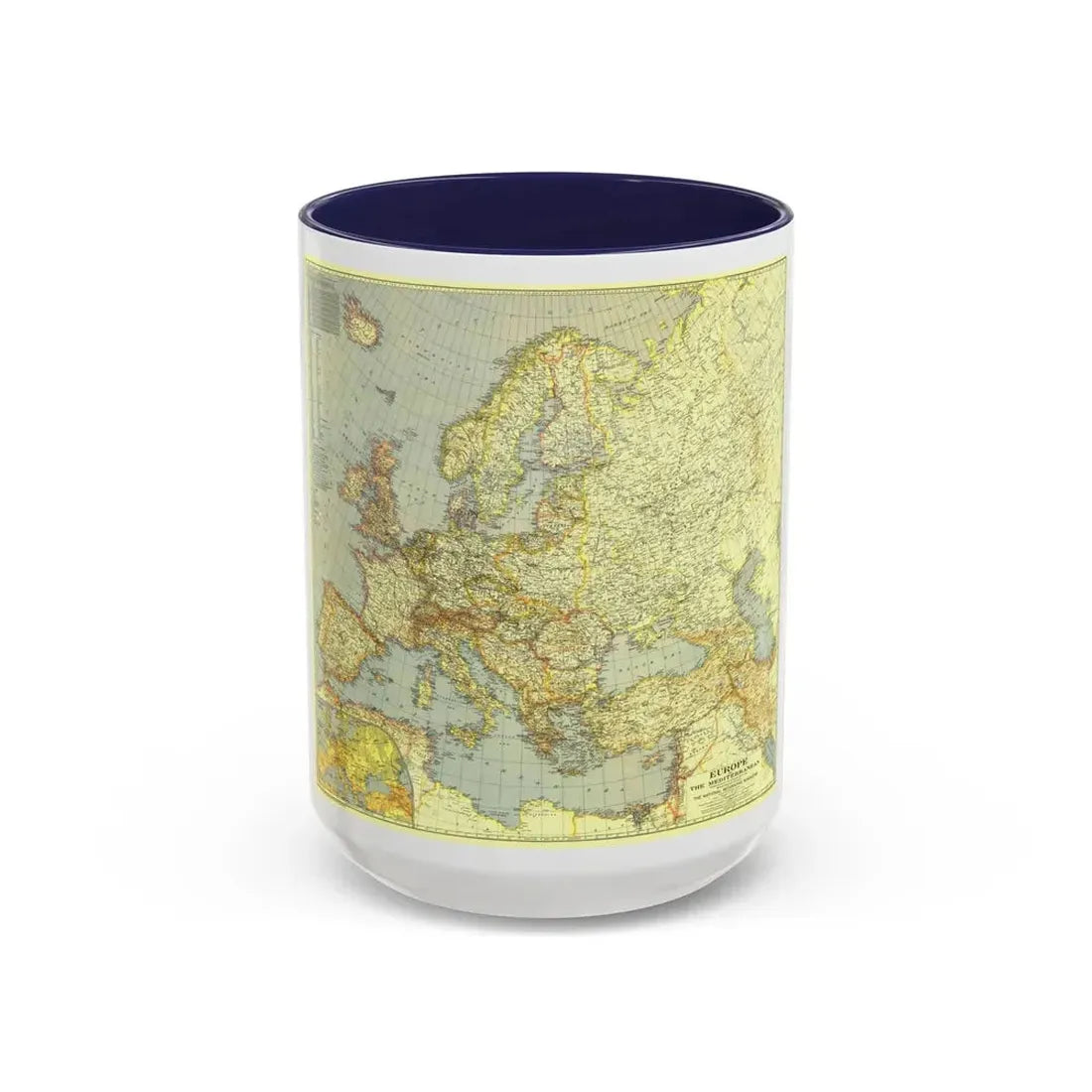 Europe and the Mediterranean (1938) (Map) Accent Coffee Mug 15oz Navy - Go Mug Yourself