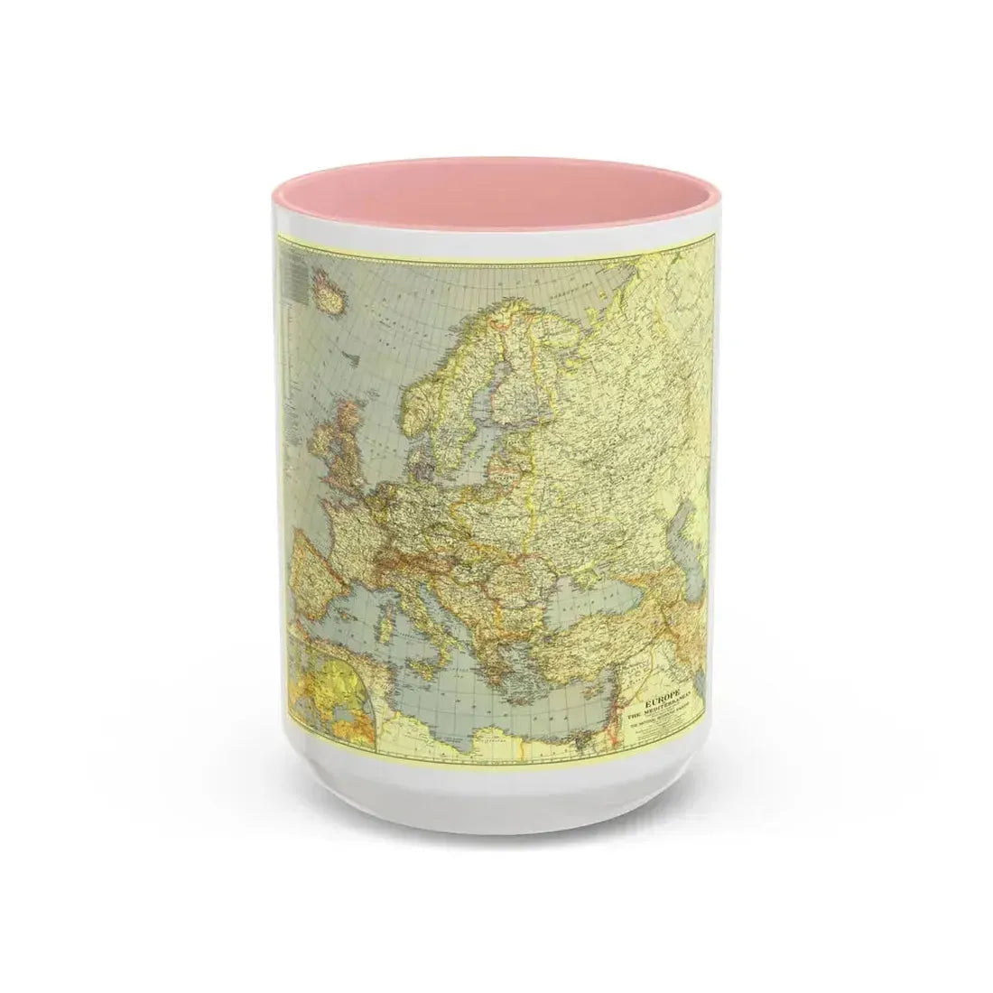 Europe and the Mediterranean (1938) (Map) Accent Coffee Mug 15oz Pink - Go Mug Yourself