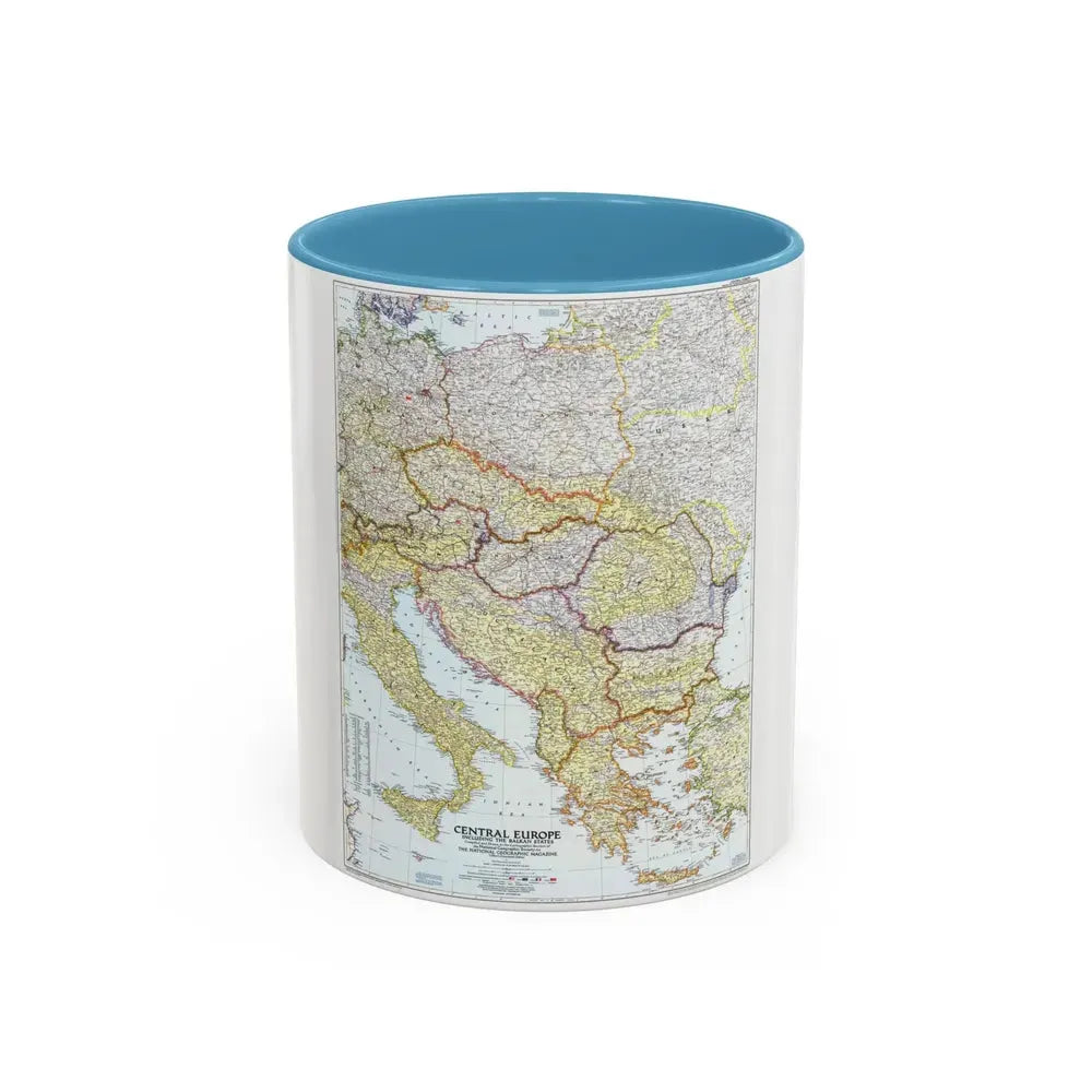 Europe - Central & the Balkan States (1951) (Map) Accent Coffee Mug 11oz Light Blue - Go Mug Yourself