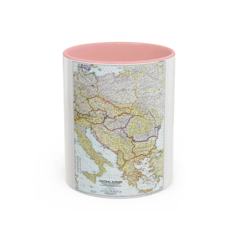 Europe - Central & the Balkan States (1951) (Map) Accent Coffee Mug 11oz Pink - Go Mug Yourself