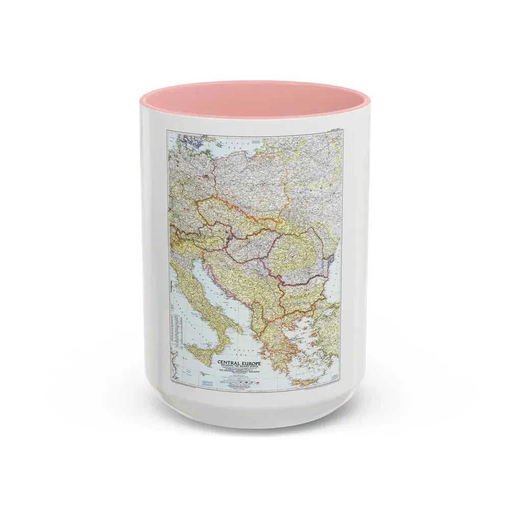 Europe - Central & the Balkan States (1951) (Map) Accent Coffee Mug 15oz Pink - Go Mug Yourself