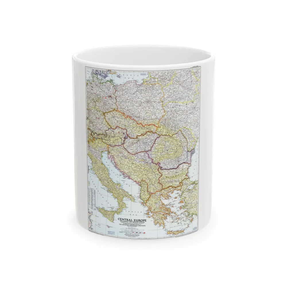 Europe - Central & the Balkan States (1951) (Map) White Coffee Mug-11oz-Go Mug Yourself