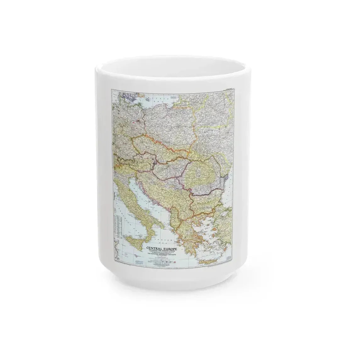 Europe - Central & the Balkan States (1951) (Map) White Coffee Mug 15oz - Go Mug Yourself