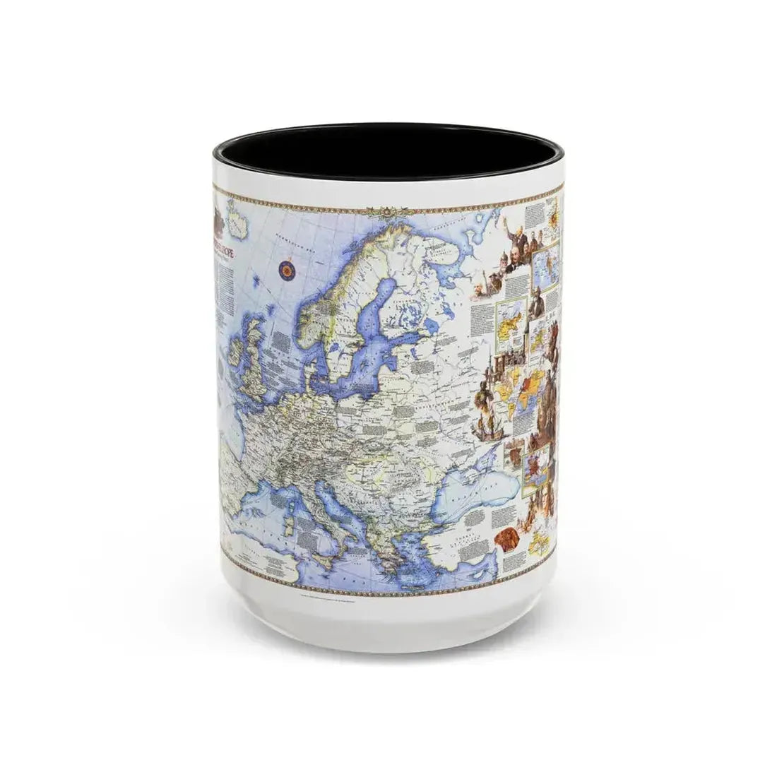 Europe - History The Major Turning Points (1983) (Map) Accent Coffee Mug 15oz Black - Go Mug Yourself