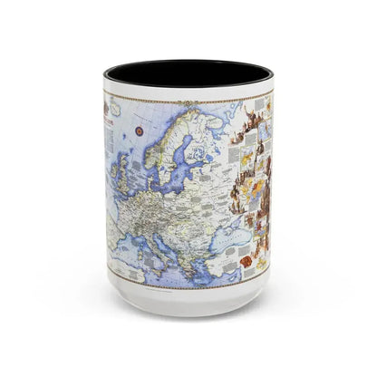 Europe - History The Major Turning Points (1983) (Map) Accent Coffee Mug 15oz Black - Go Mug Yourself