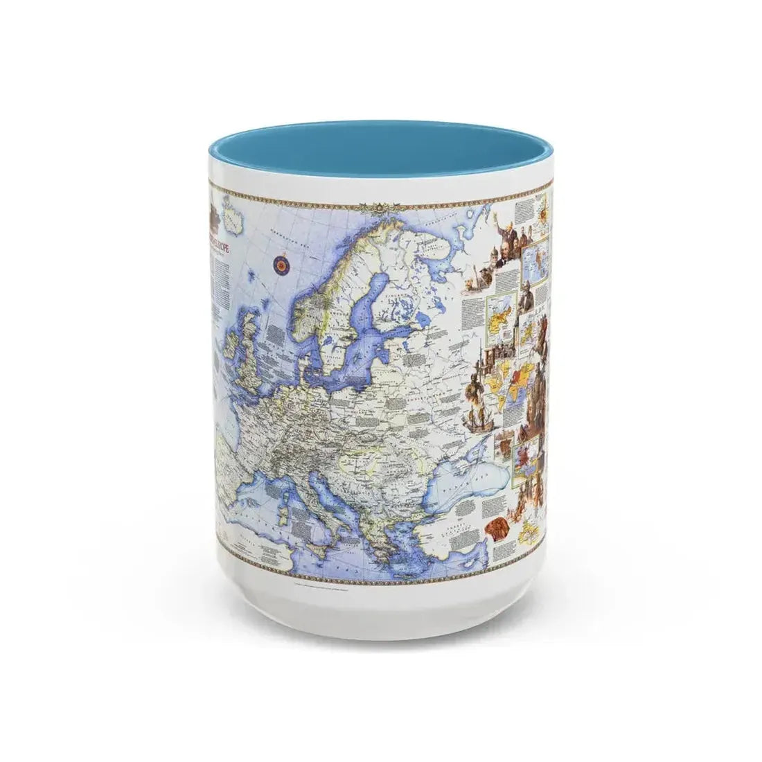 Europe - History The Major Turning Points (1983) (Map) Accent Coffee Mug 15oz Light Blue - Go Mug Yourself