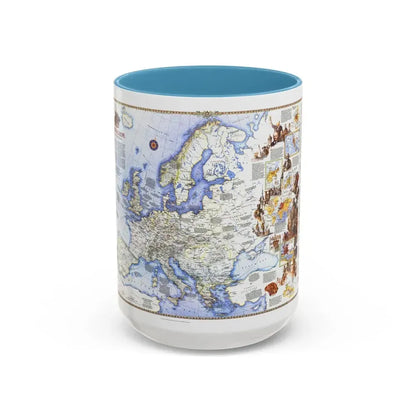 Europe - History The Major Turning Points (1983) (Map) Accent Coffee Mug 15oz Light Blue - Go Mug Yourself