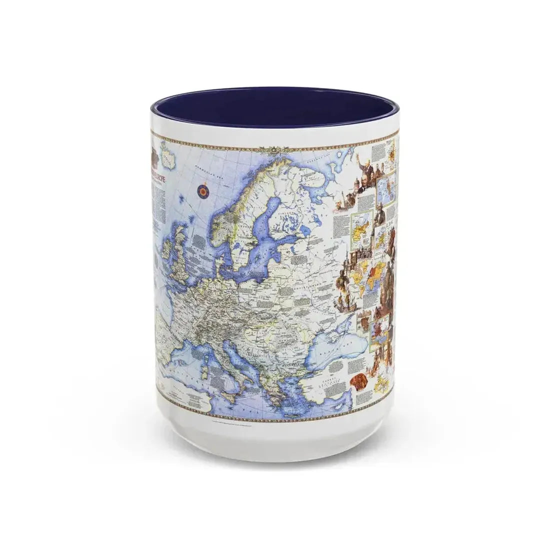 Europe - History The Major Turning Points (1983) (Map) Accent Coffee Mug 15oz Navy - Go Mug Yourself