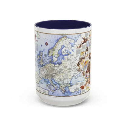 Europe - History The Major Turning Points (1983) (Map) Accent Coffee Mug 15oz Navy - Go Mug Yourself