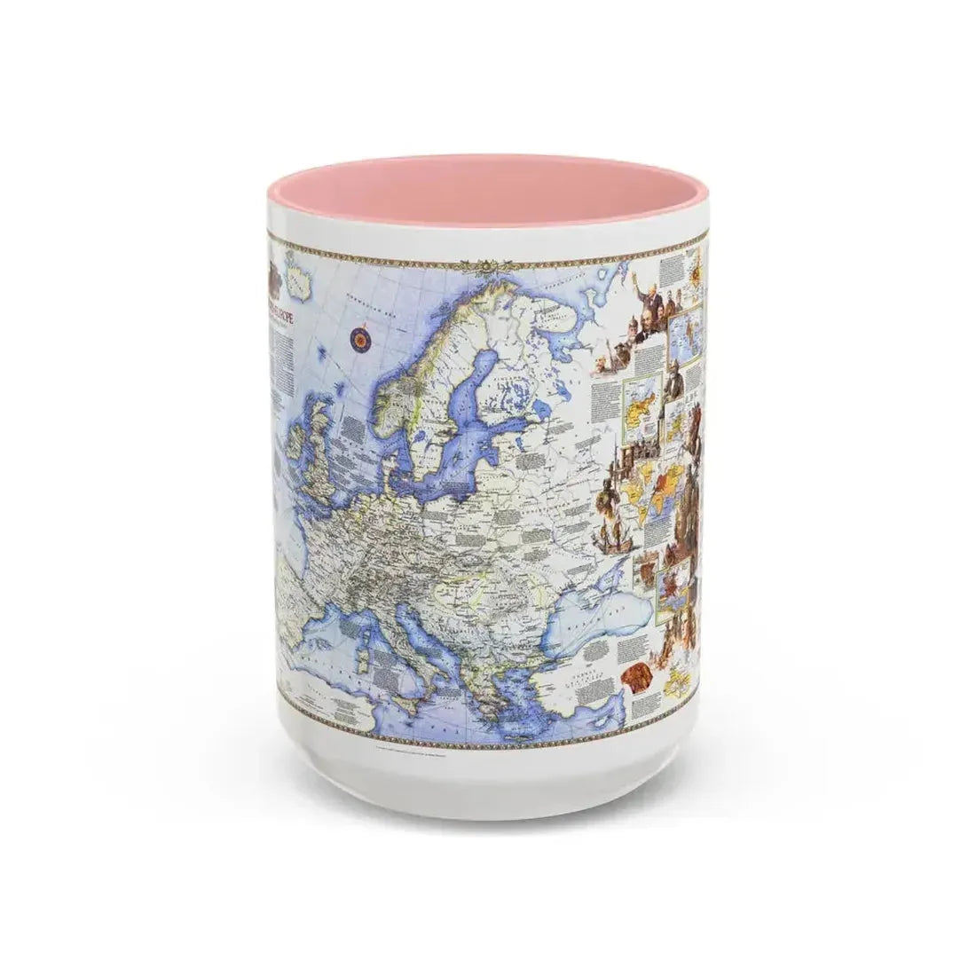 Europe - History The Major Turning Points (1983) (Map) Accent Coffee Mug 15oz Pink - Go Mug Yourself