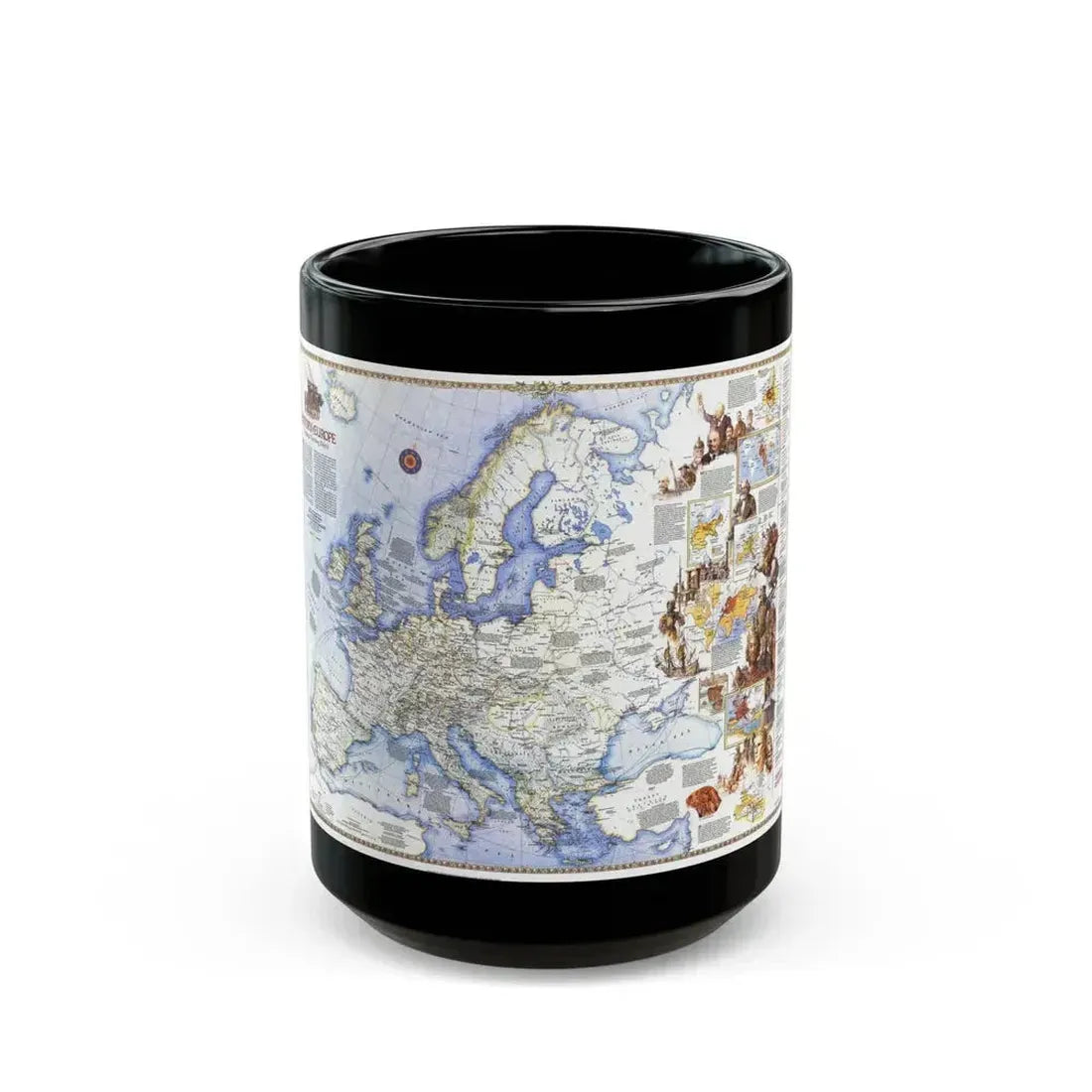 Europe - History The Major Turning Points (1983) (Map) Black Coffee Mug 15oz - Go Mug Yourself