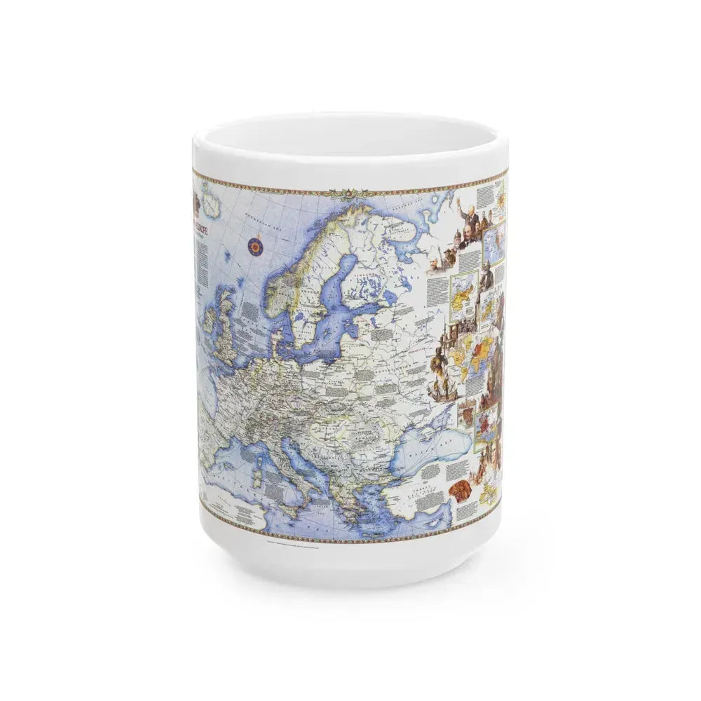 Europe - History The Major Turning Points (1983) (Map) White Coffee Mug 15oz - Go Mug Yourself