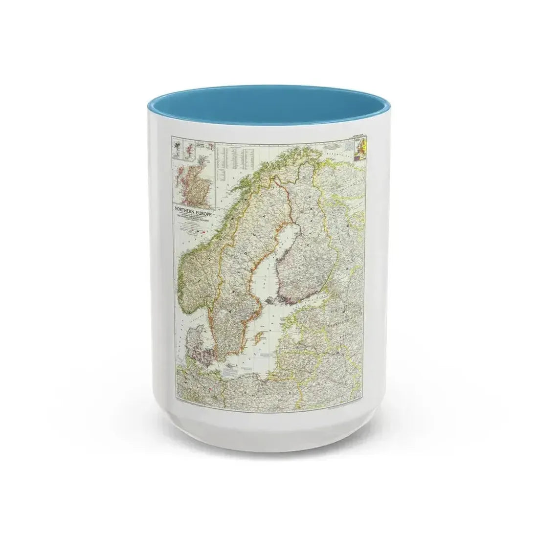 Europe, Northern (1954) (Map) Accent Coffee Mug 15oz Light Blue - Go Mug Yourself