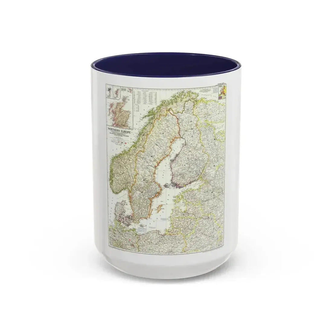 Europe, Northern (1954) (Map) Accent Coffee Mug 15oz Navy - Go Mug Yourself