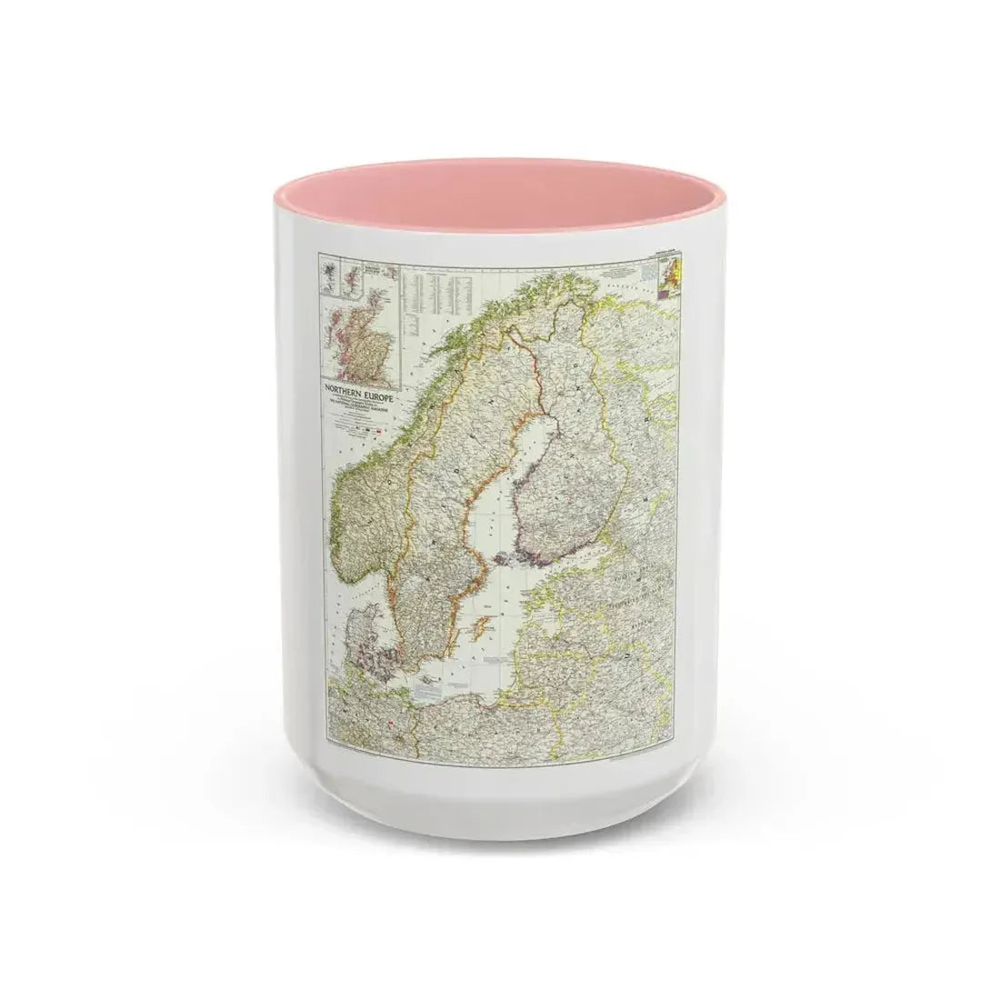 Europe, Northern (1954) (Map) Accent Coffee Mug 15oz Pink - Go Mug Yourself