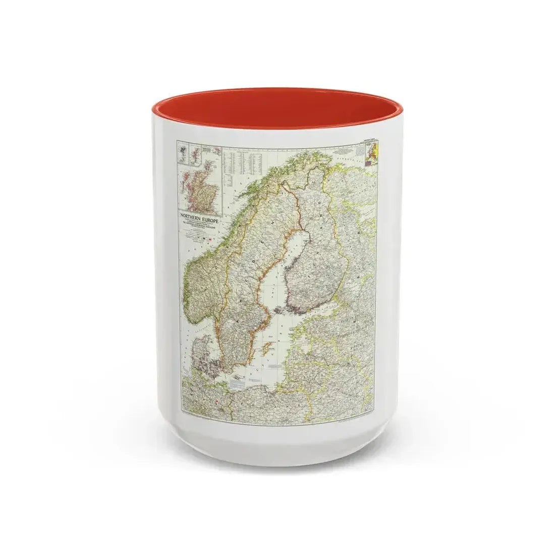 Europe, Northern (1954) (Map) Accent Coffee Mug 15oz Red - Go Mug Yourself