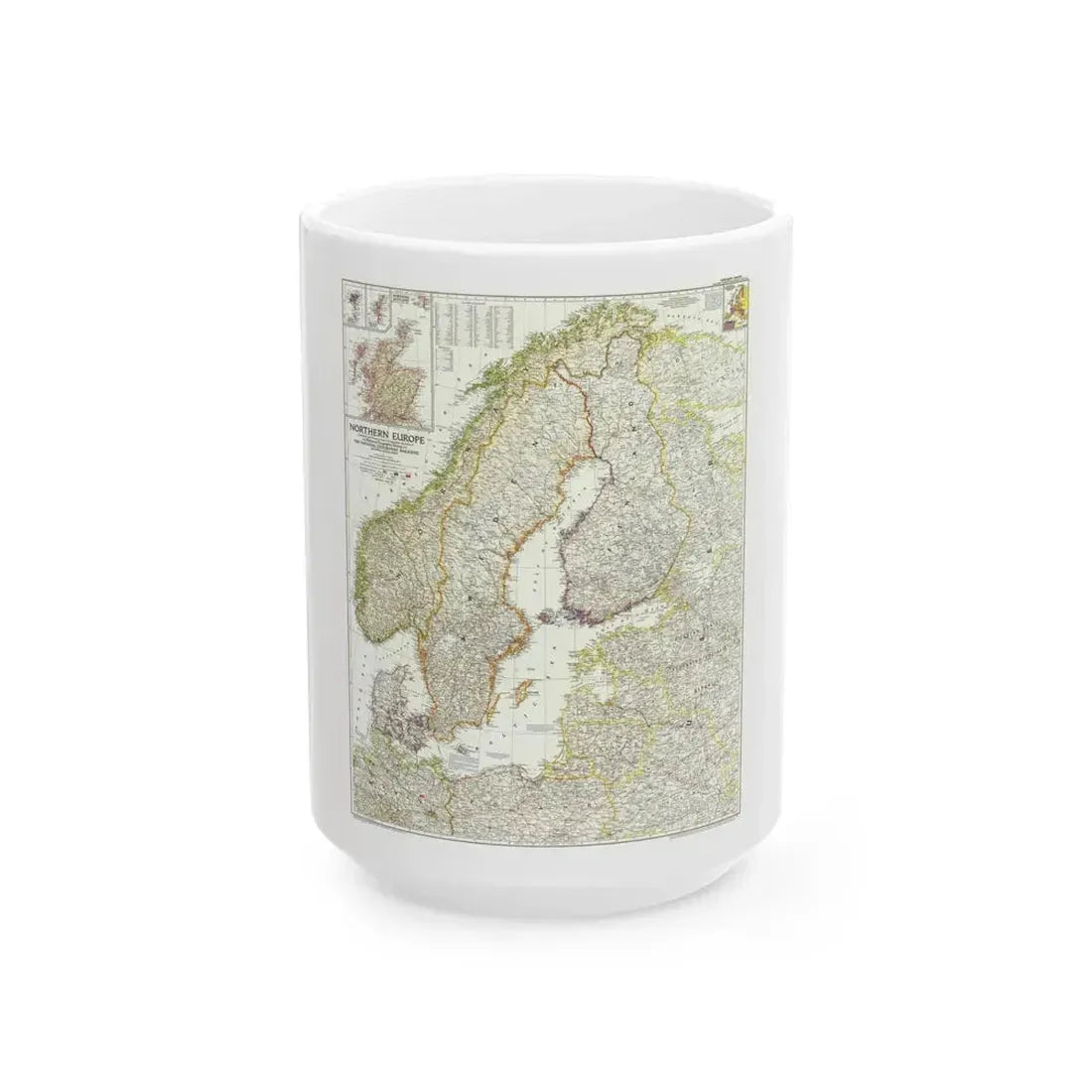 Europe, Northern (1954) (Map) White Coffee Mug 15oz - Go Mug Yourself