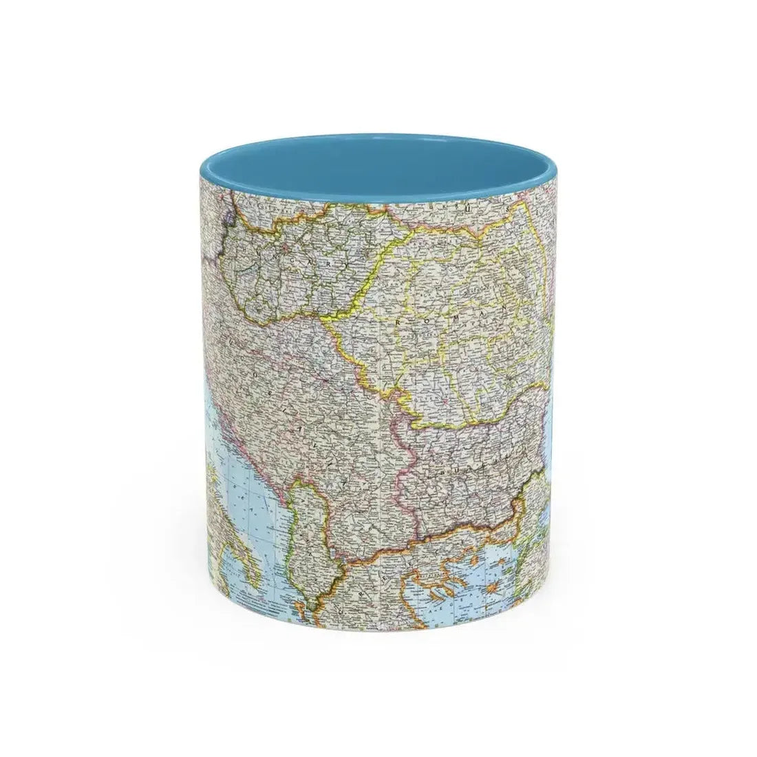 Europe - The Balkans (1962) (Map) Accent Coffee Mug 11oz Light Blue - Go Mug Yourself