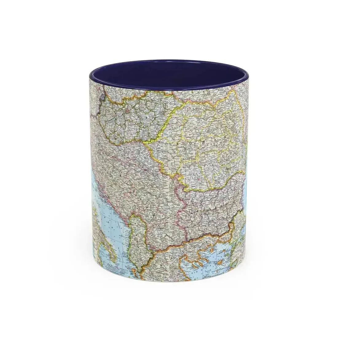 Europe - The Balkans (1962) (Map) Accent Coffee Mug 11oz Navy - Go Mug Yourself