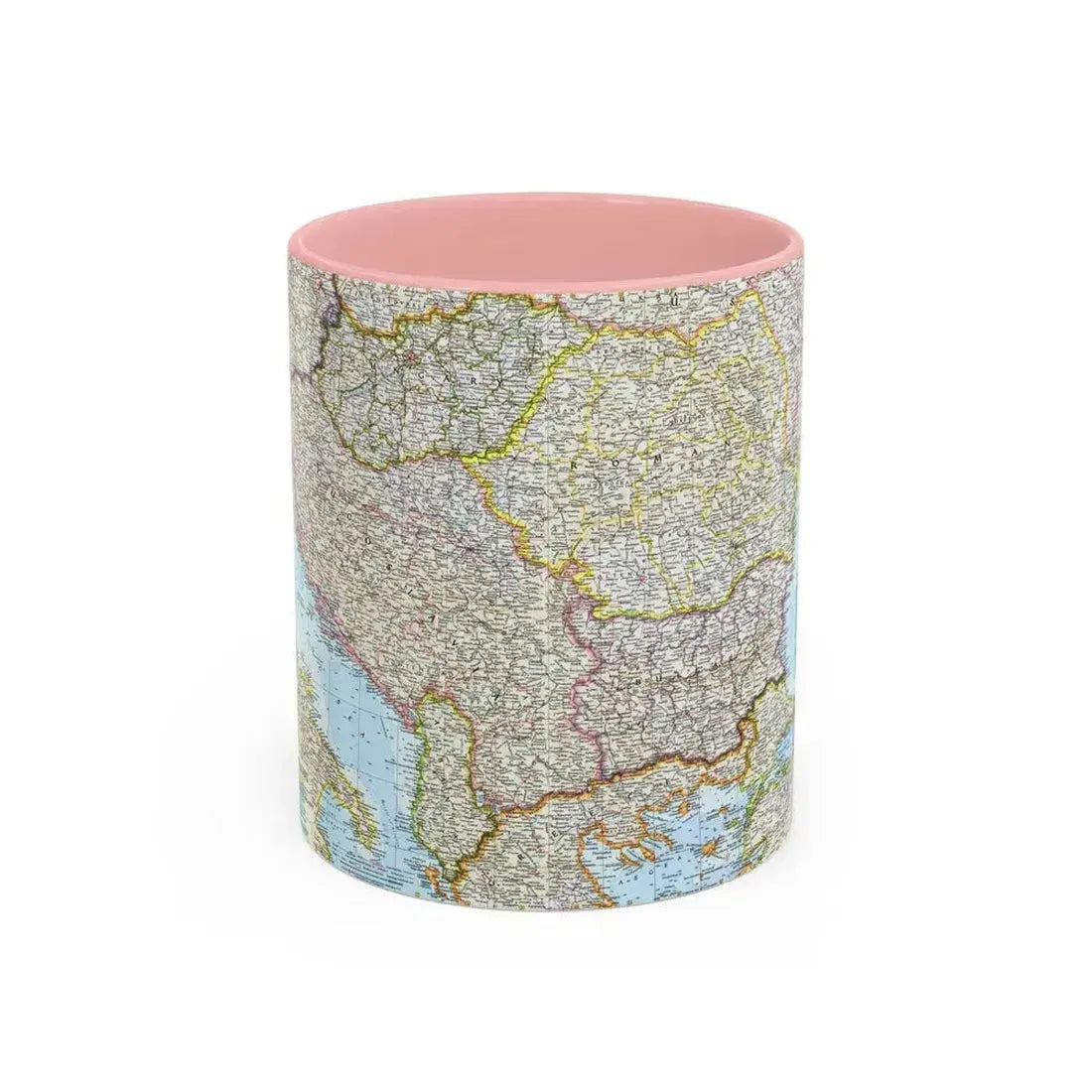 Europe - The Balkans (1962) (Map) Accent Coffee Mug 11oz Pink - Go Mug Yourself
