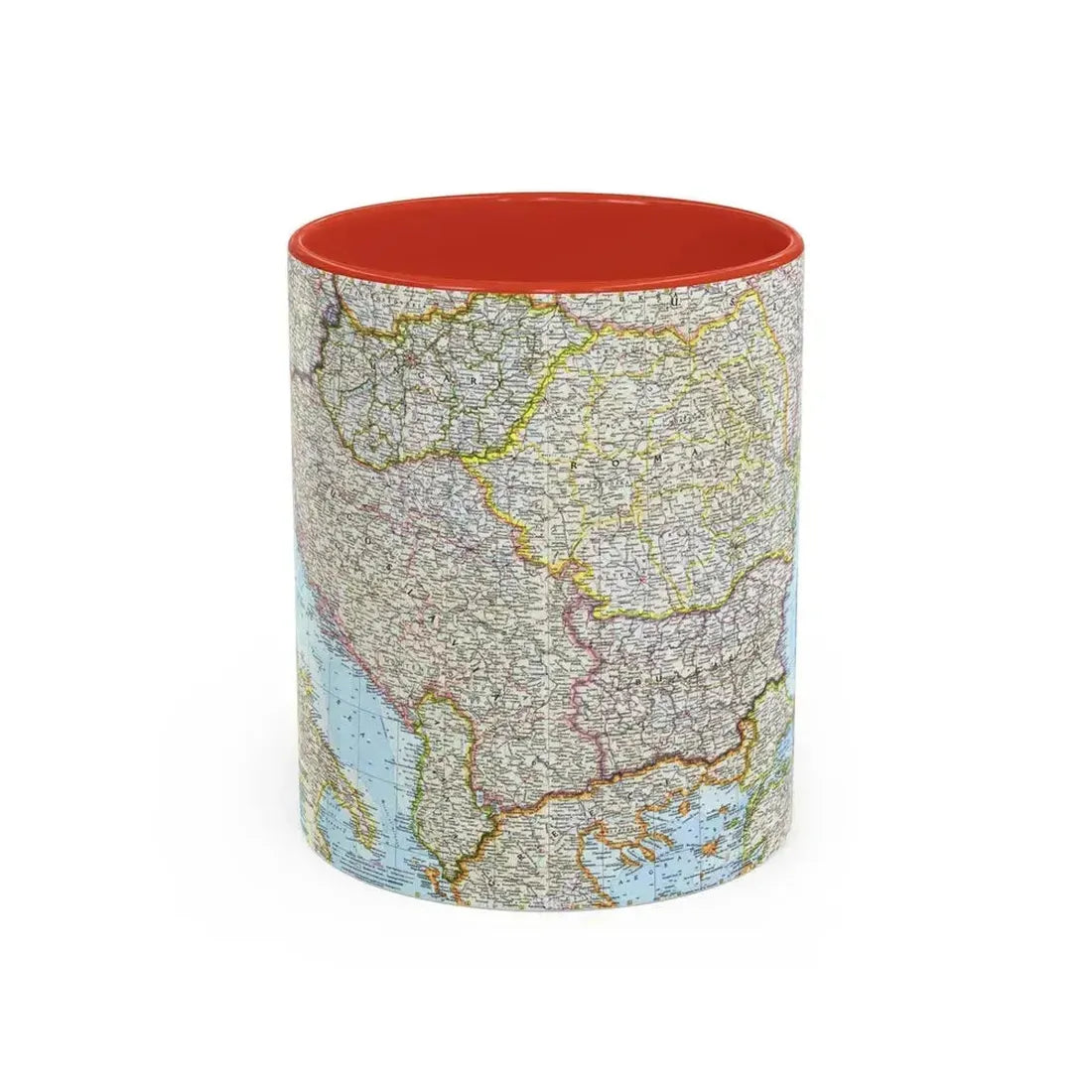 Europe - The Balkans (1962) (Map) Accent Coffee Mug 11oz Red - Go Mug Yourself