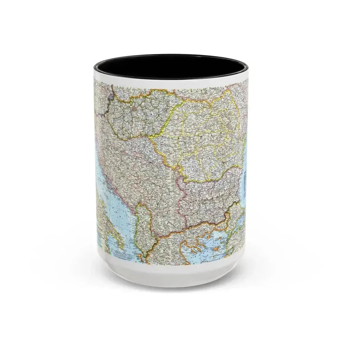 Europe - The Balkans (1962) (Map) Accent Coffee Mug 15oz Black - Go Mug Yourself
