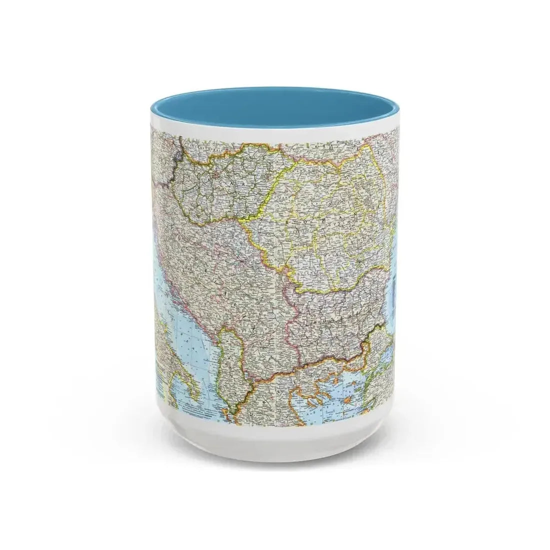 Europe - The Balkans (1962) (Map) Accent Coffee Mug 15oz Light Blue - Go Mug Yourself