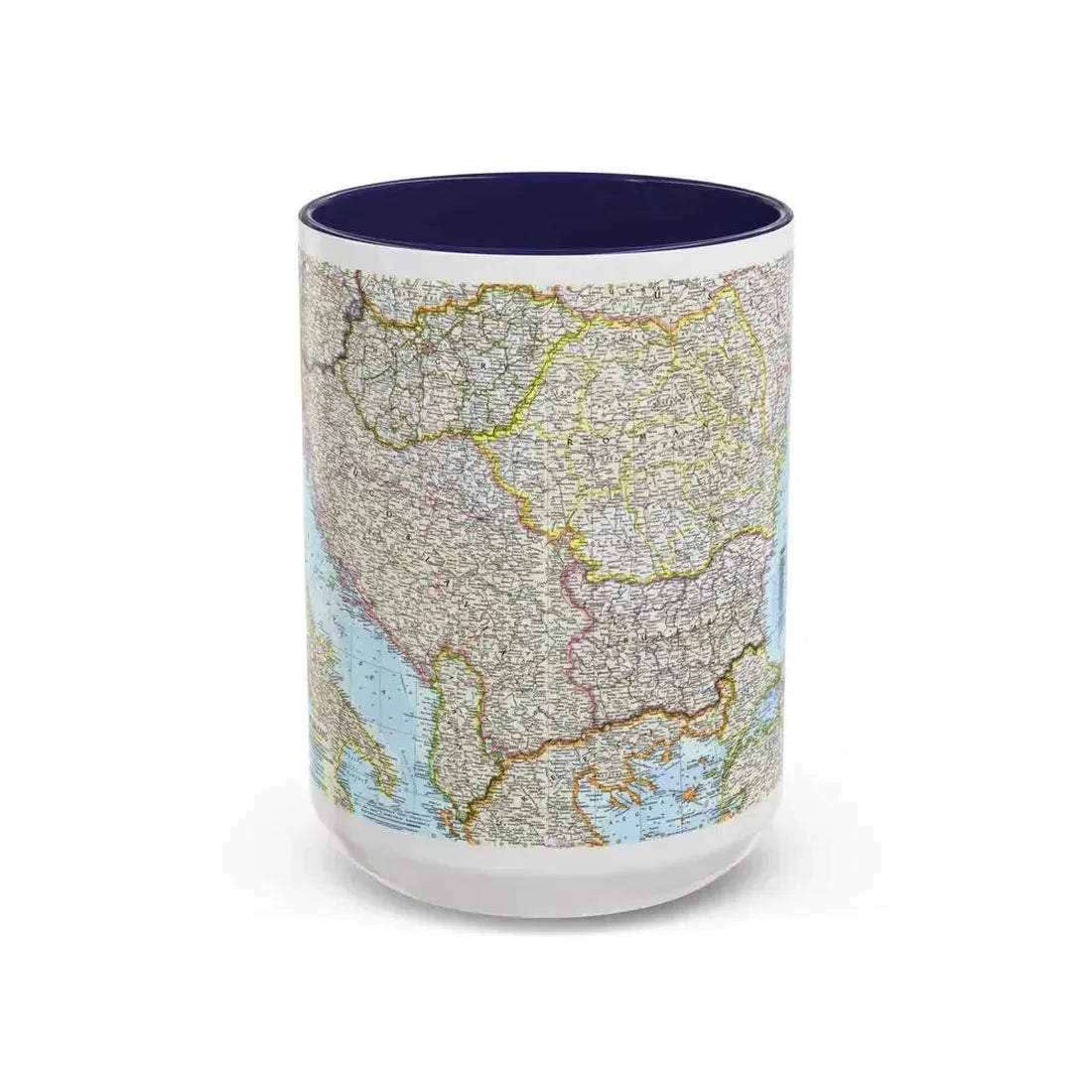 Europe - The Balkans (1962) (Map) Accent Coffee Mug 15oz Navy - Go Mug Yourself