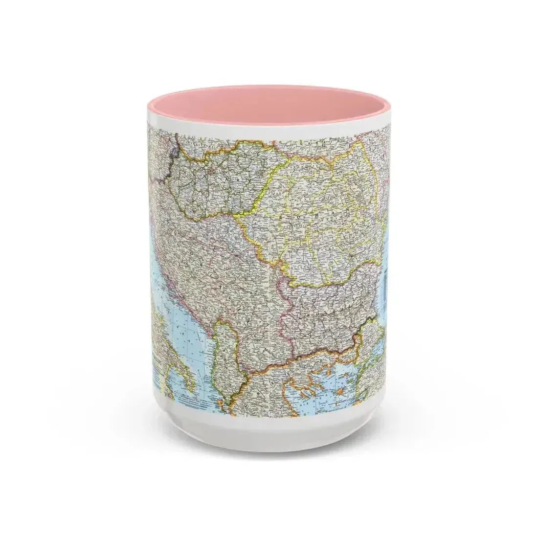 Europe - The Balkans (1962) (Map) Accent Coffee Mug 15oz Pink - Go Mug Yourself