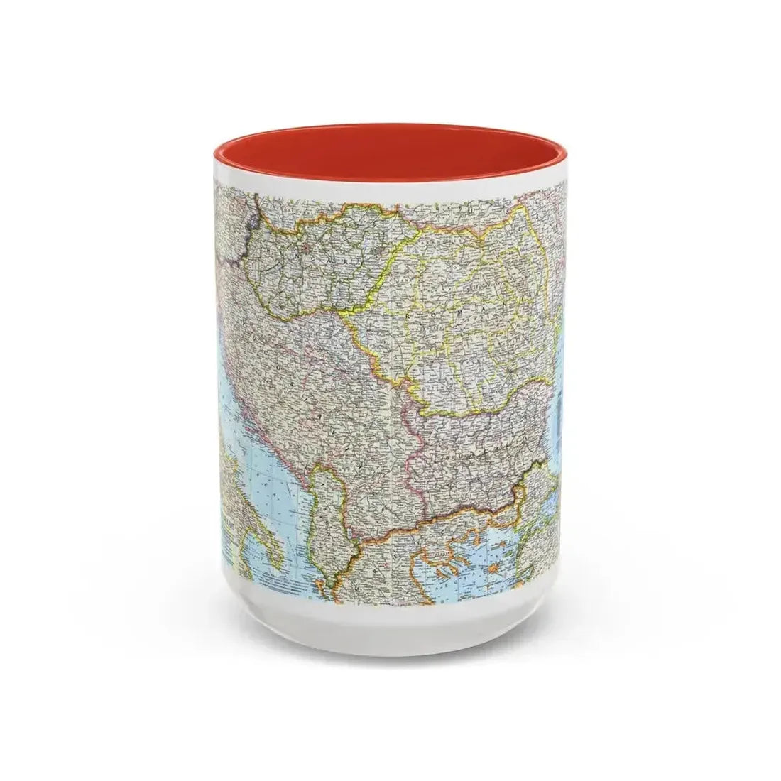 Europe - The Balkans (1962) (Map) Accent Coffee Mug 15oz Red - Go Mug Yourself