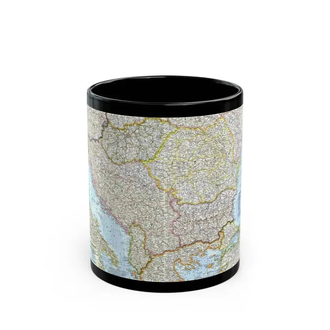 Europe - The Balkans (1962) (Map) Black Coffee Mug 11oz - Go Mug Yourself