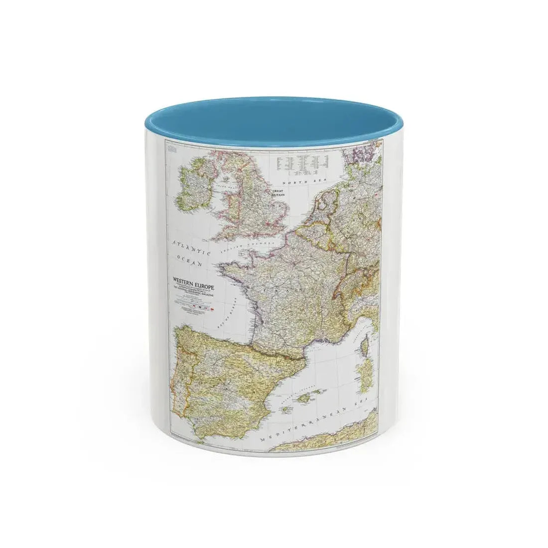 Europe, Western (1950) (Map) Accent Coffee Mug 11oz Light Blue - Go Mug Yourself