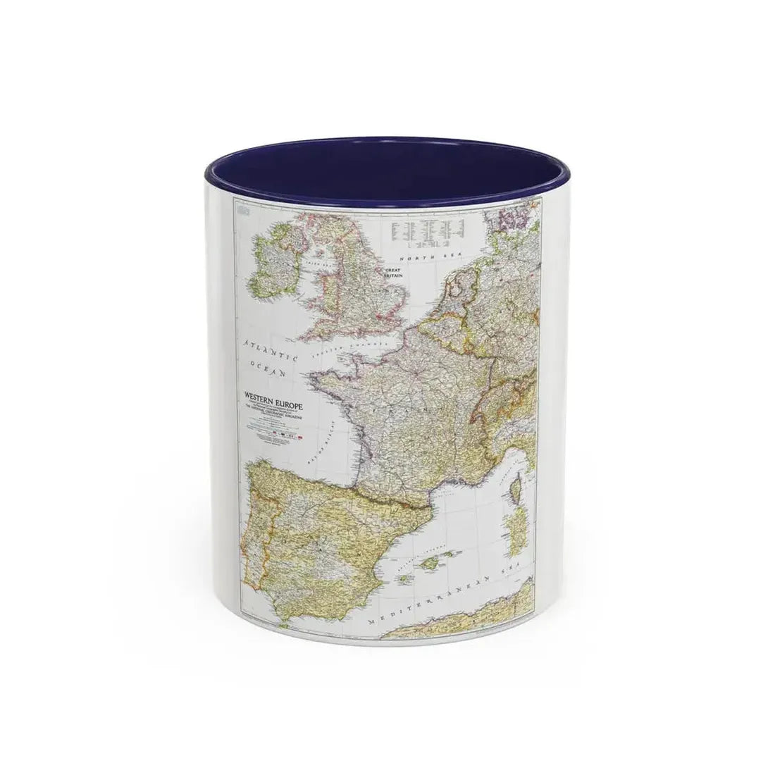 Europe, Western (1950) (Map) Accent Coffee Mug 11oz Navy - Go Mug Yourself