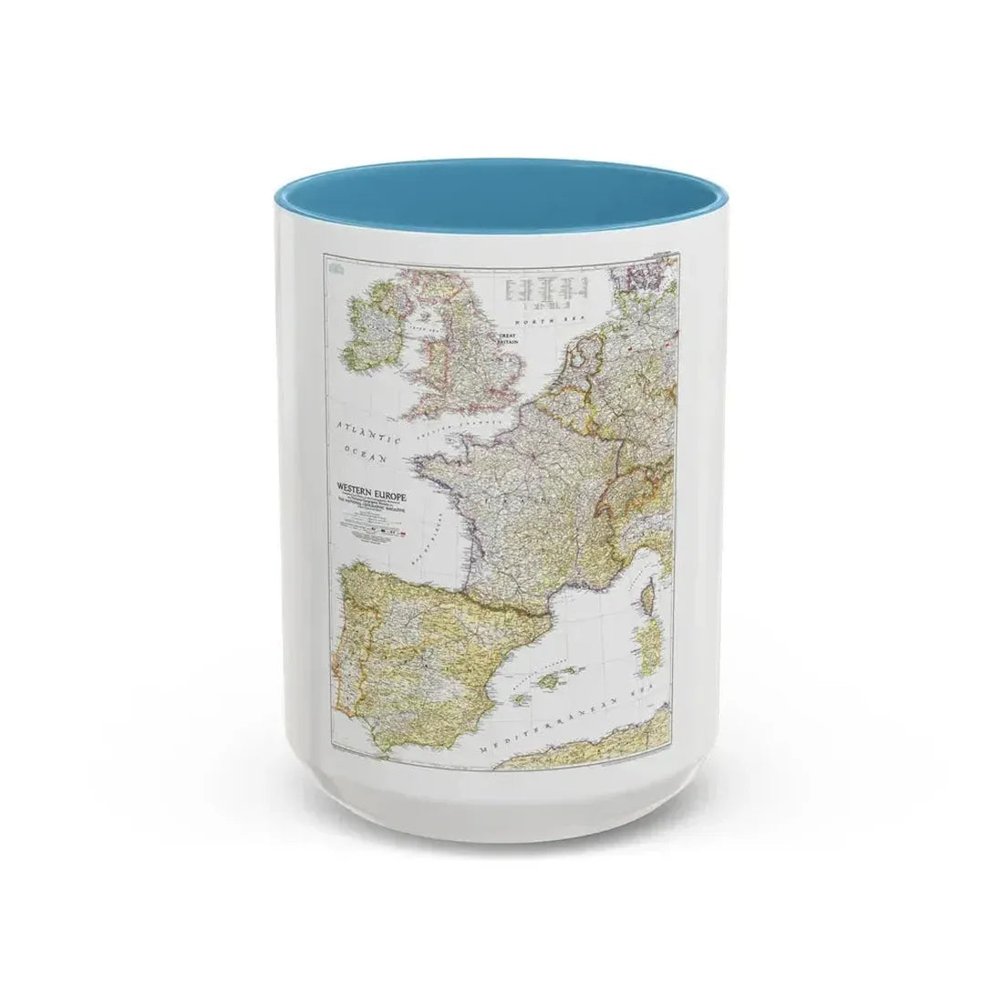 Europe, Western (1950) (Map) Accent Coffee Mug 15oz Light Blue - Go Mug Yourself