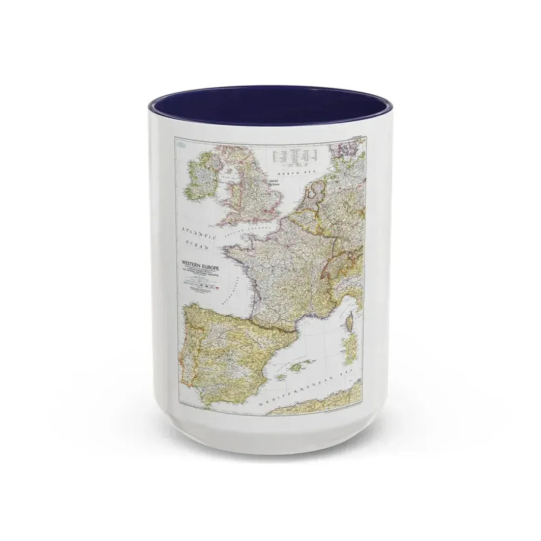 Europe, Western (1950) (Map) Accent Coffee Mug 15oz Navy - Go Mug Yourself