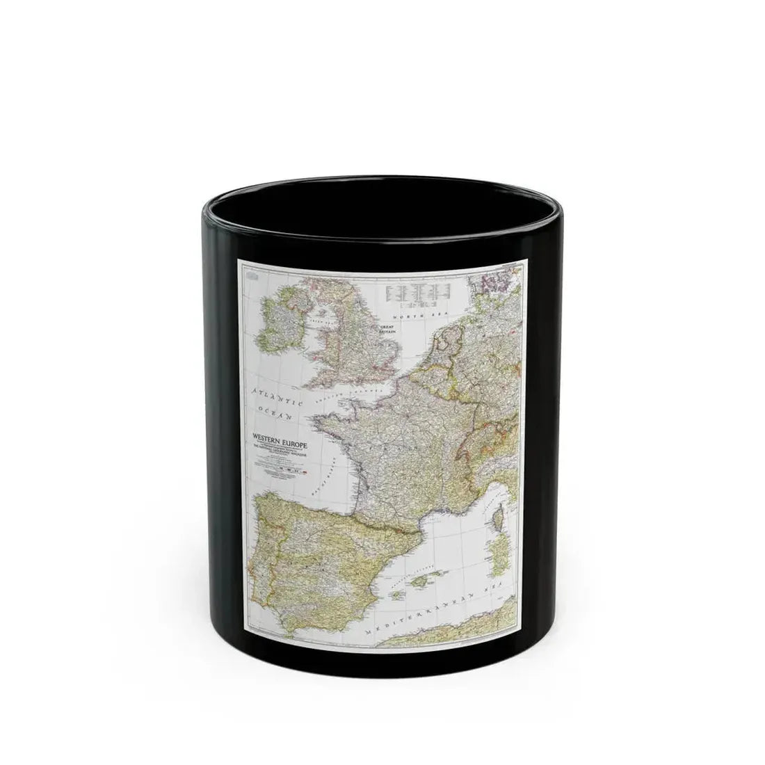 Europe, Western (1950) (Map) Black Coffee Mug 11oz - Go Mug Yourself