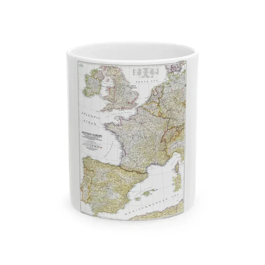 Europe, Western (1950) (Map) White Coffee Mug 11oz - Go Mug Yourself
