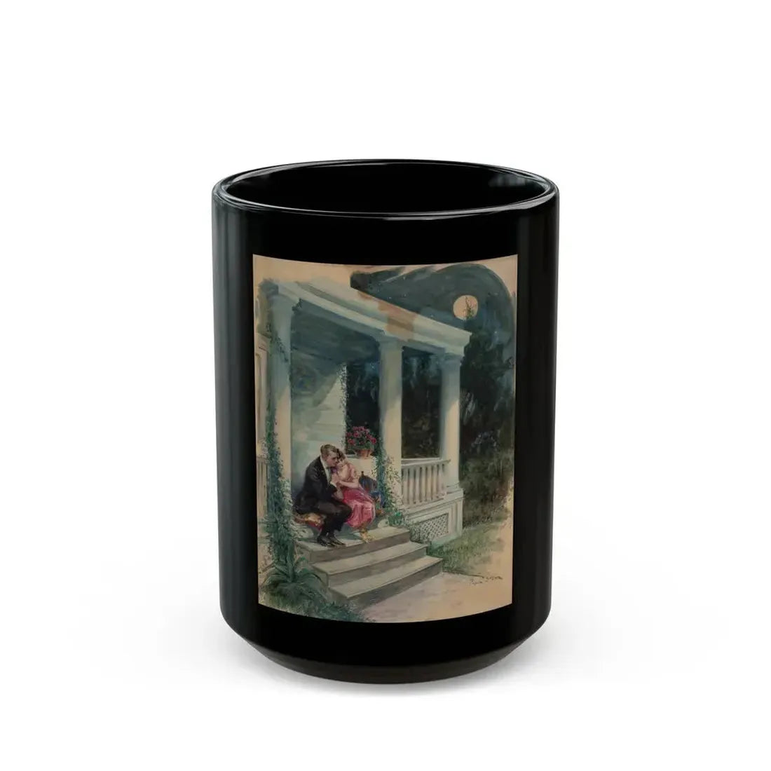 Evening on the Porch, magazine story illustration - Black Coffee Mug 15oz - Go Mug Yourself