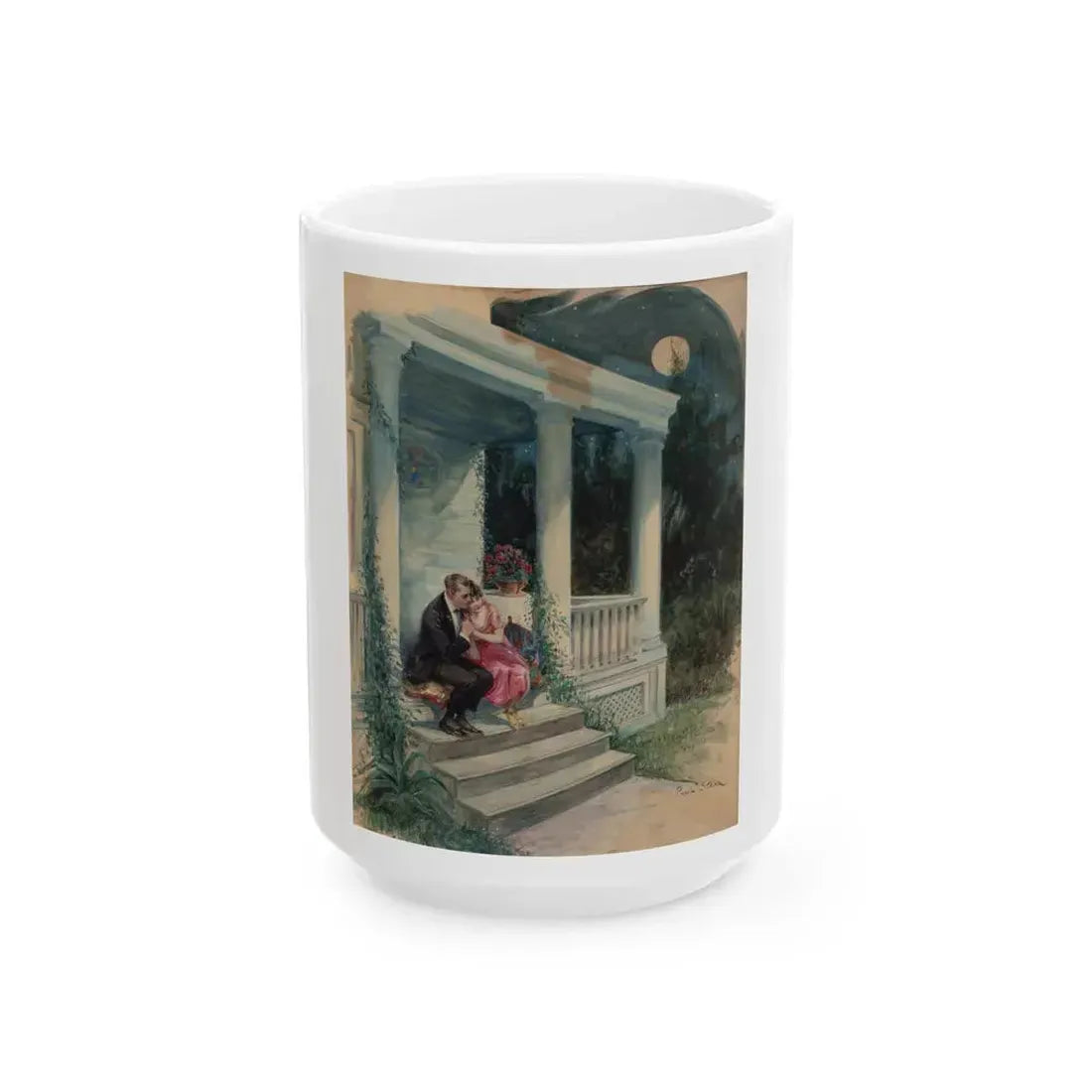 Evening on the Porch, magazine story illustration - White Coffee Mug 15oz - Go Mug Yourself