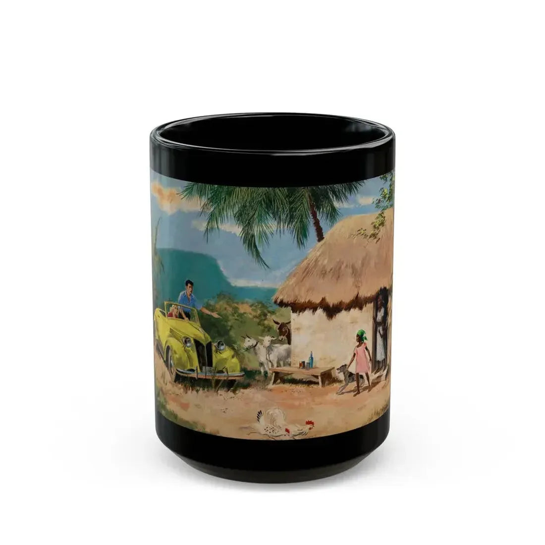 Everything Happens..,The Saturday Evening Post interior illustration - Black Coffee Mug 15oz - Go Mug Yourself