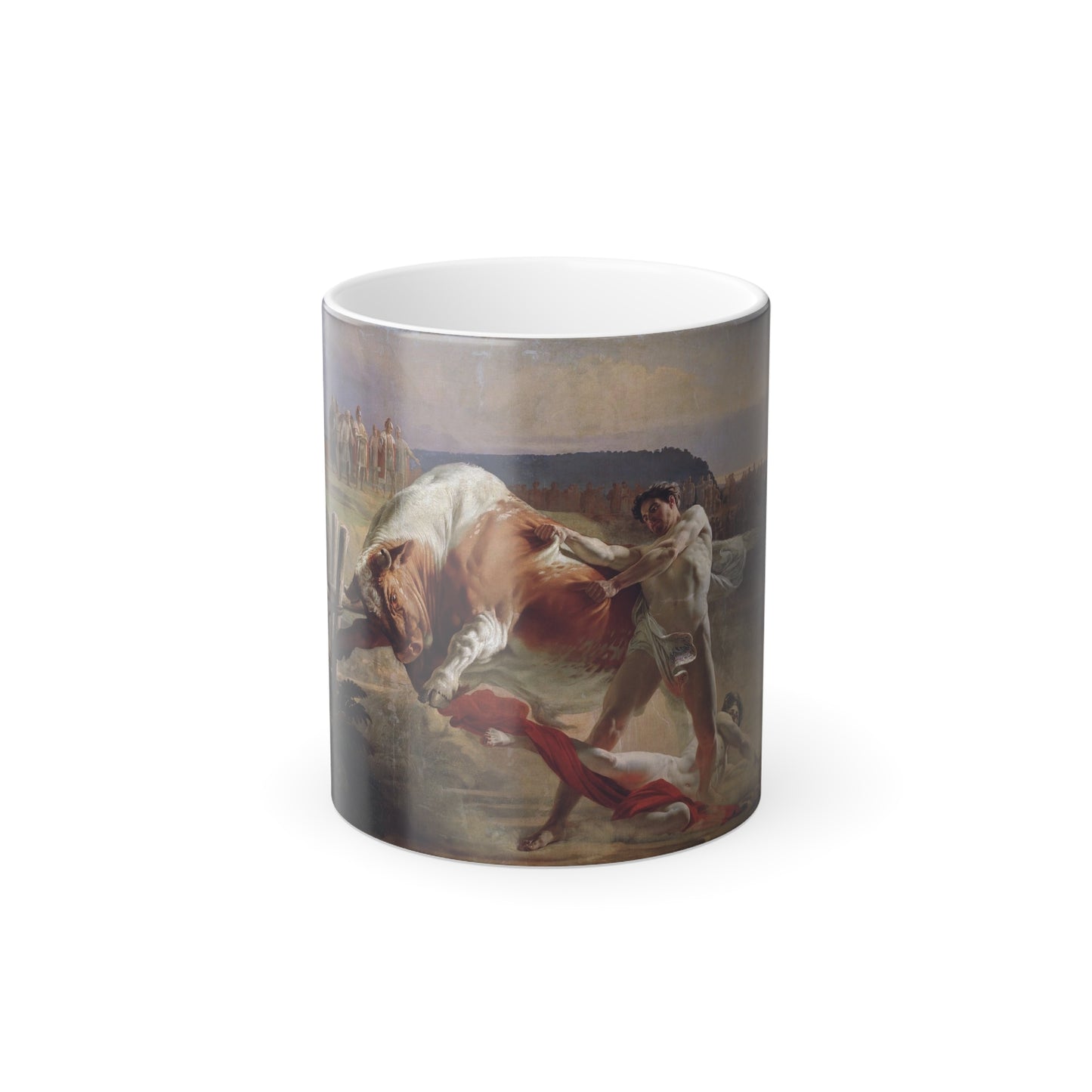 Evgraf Semenovich Sorokin (1821-1892) Ivan Usmovets Stopping an Angry Bull - 1849 - Color Changing Mug 11oz-11oz-Go Mug Yourself