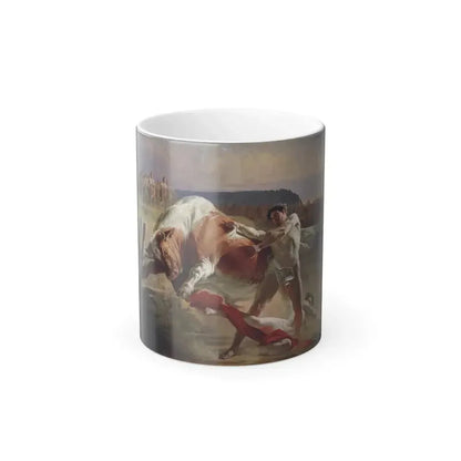 Evgraf Semenovich Sorokin (1821-1892) Ivan Usmovets Stopping an Angry Bull - 1849 - Color Changing Mug 11oz 11oz - Go Mug Yourself