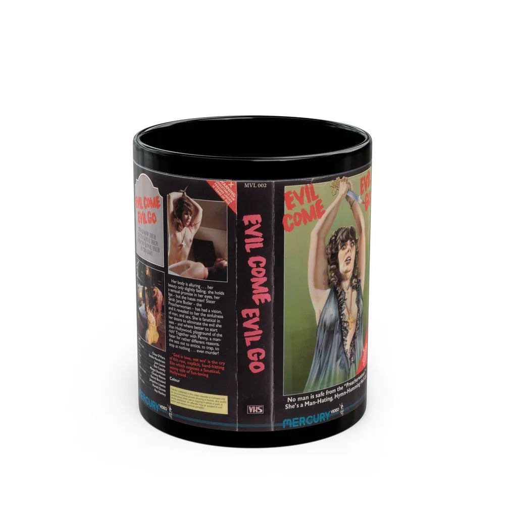 EVIL COME EVIL GO MERCURY (VHS COVER) - Black Coffee Mug-11oz-Go Mug Yourself