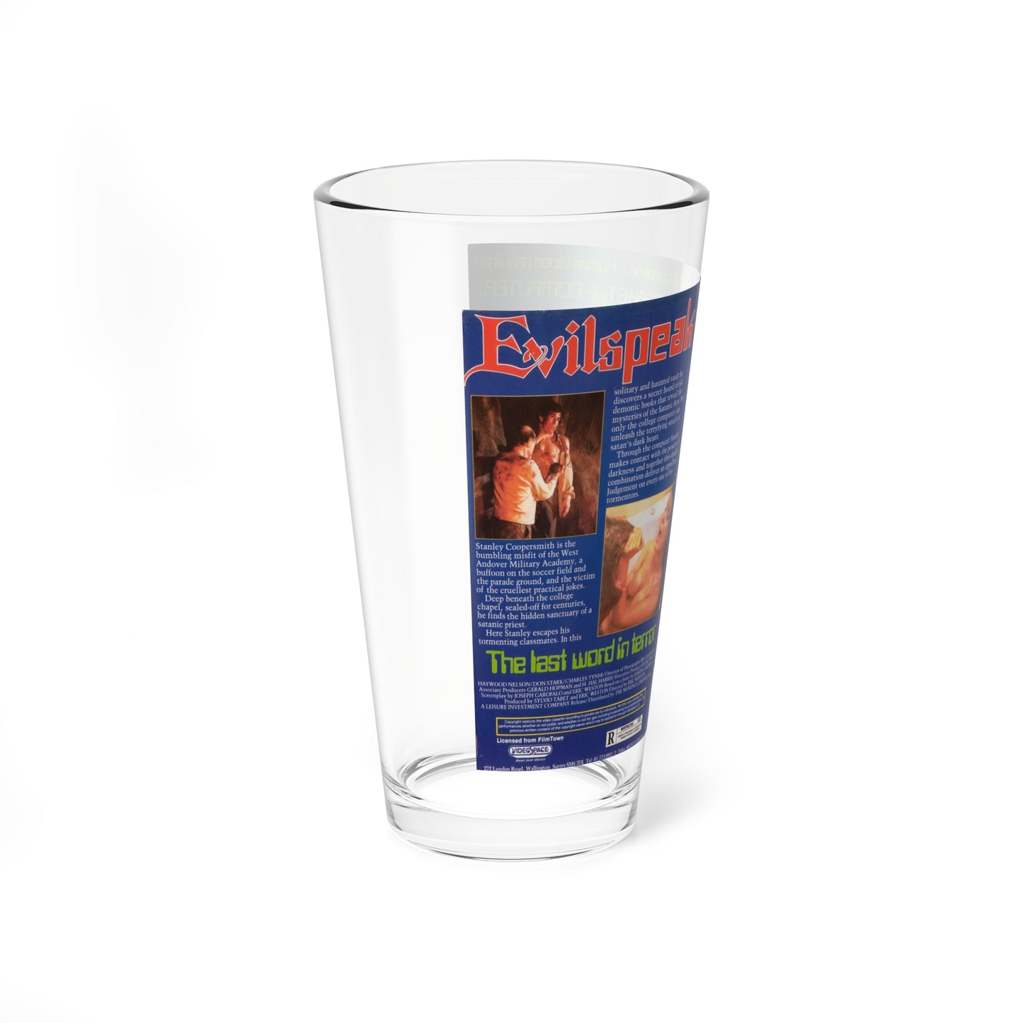 EVILSPEAK VERSION2 (VHS COVER) Pint Glass 16oz-Go Mug Yourself