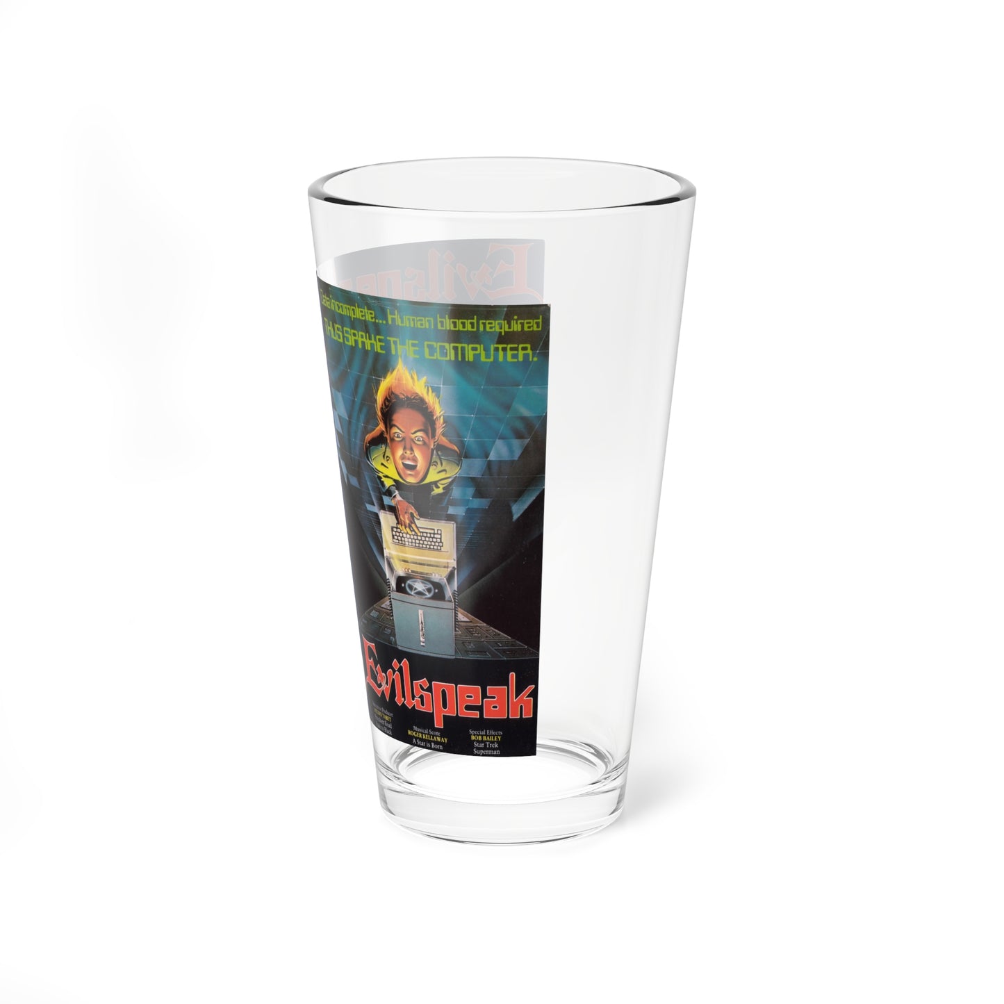 EVILSPEAK VERSION2 (VHS COVER) Pint Glass 16oz-Go Mug Yourself