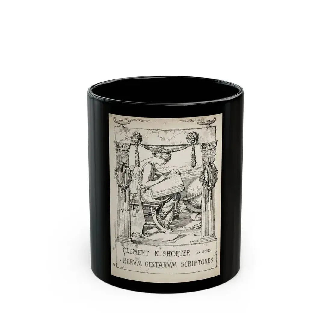 Ex Libris plate illustration - Black Coffee Mug 11oz - Go Mug Yourself