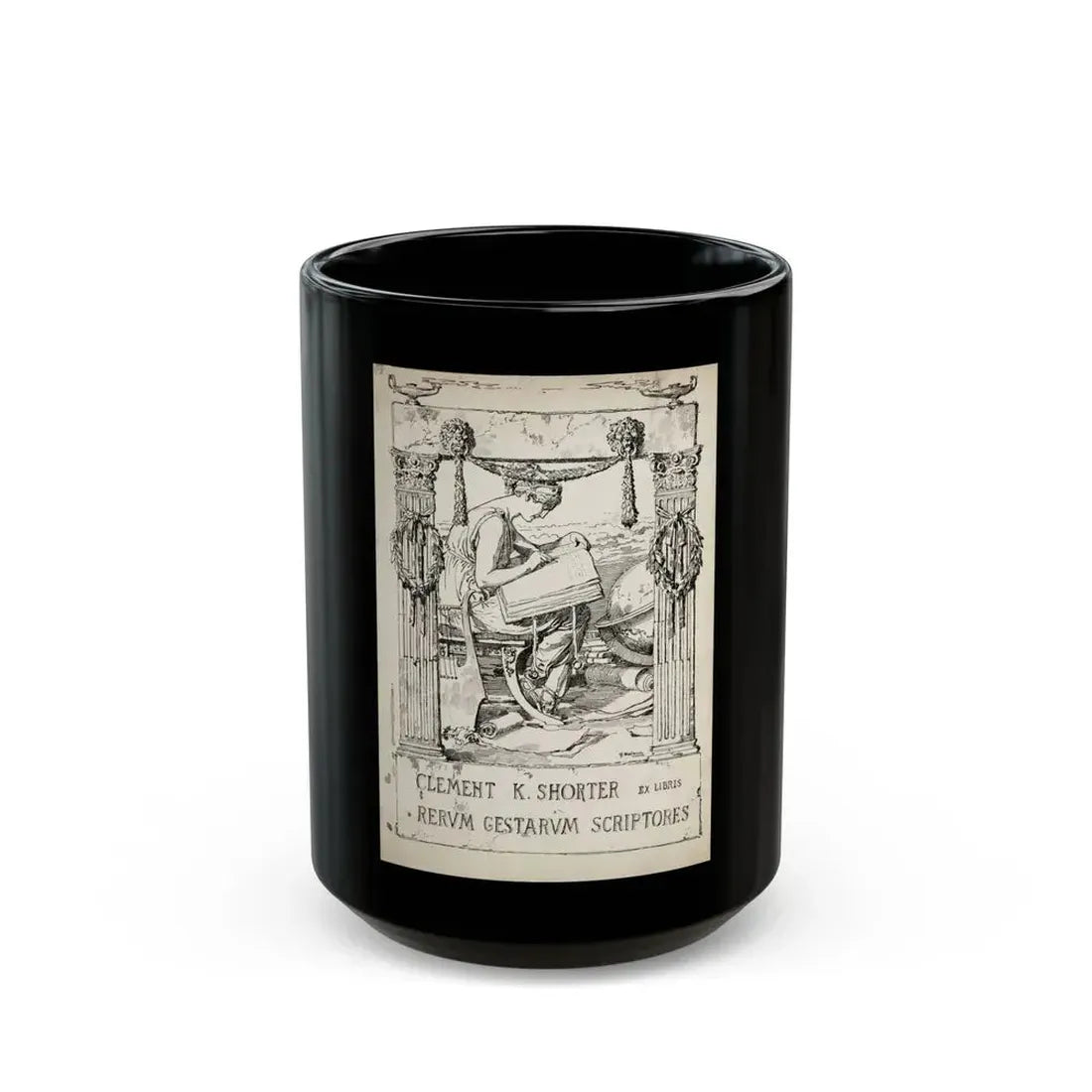 Ex Libris plate illustration - Black Coffee Mug 15oz - Go Mug Yourself