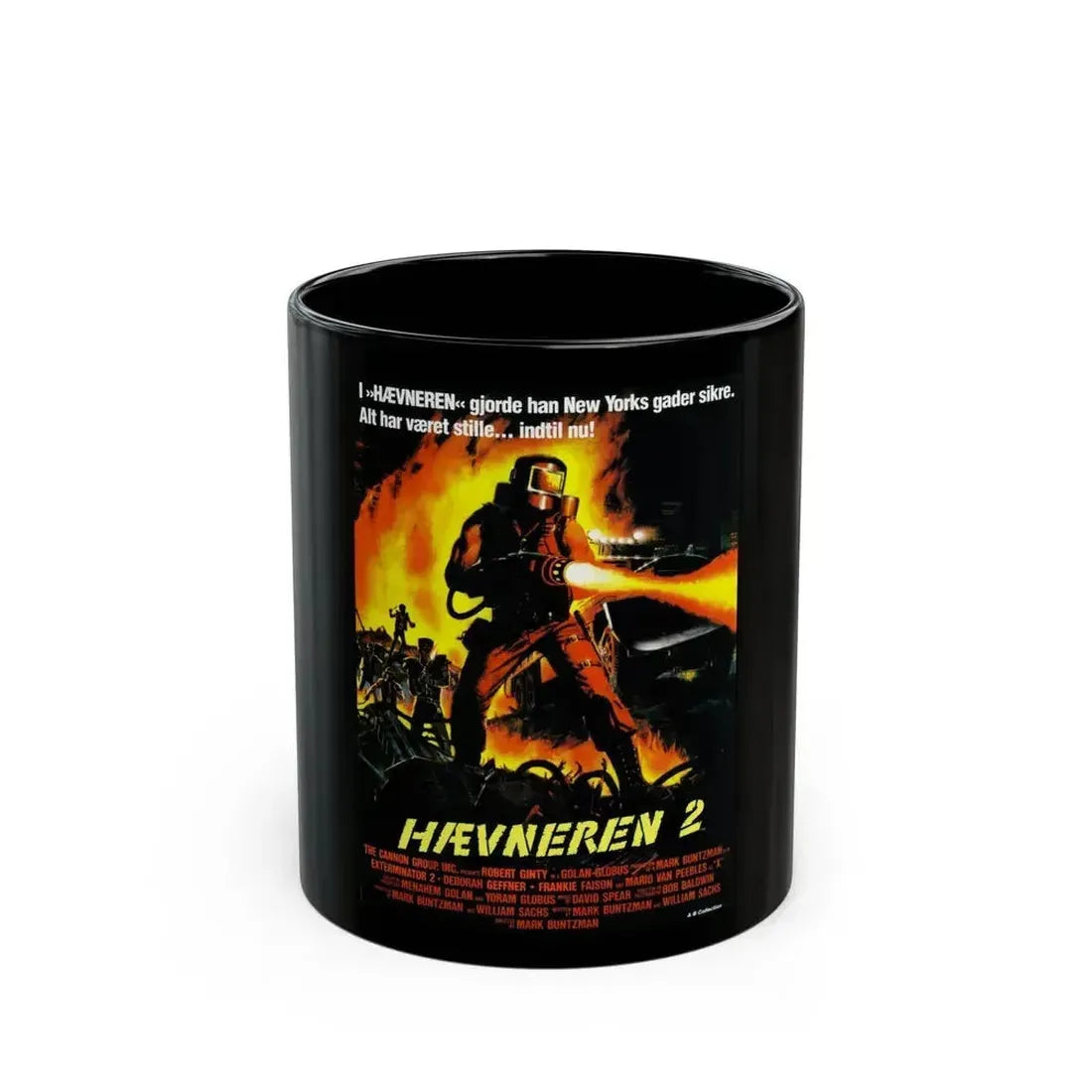EXTERMINATOR II (DANISH) 1984 Movie Poster - Black Coffee Mug 11oz - Go Mug Yourself